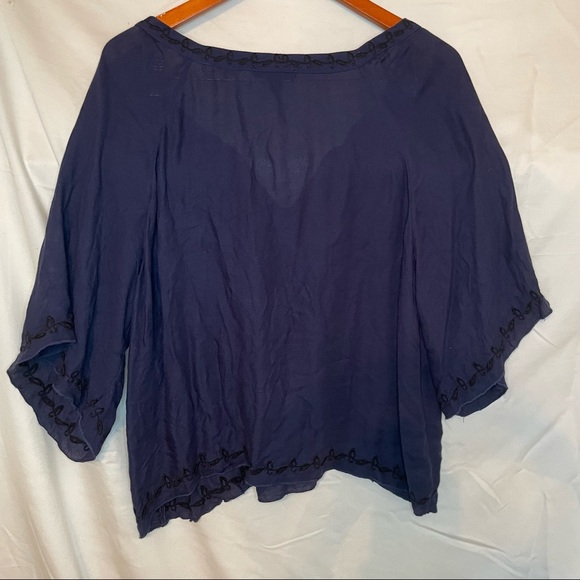 American Eagle Navy & Black Embroidery Detail BOHO Pheasant Blouse - Picture 3 of 7